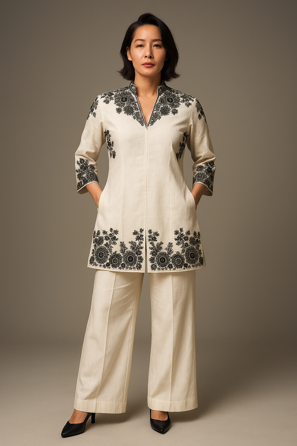 Ivory White Embroidered Co-Ord Set