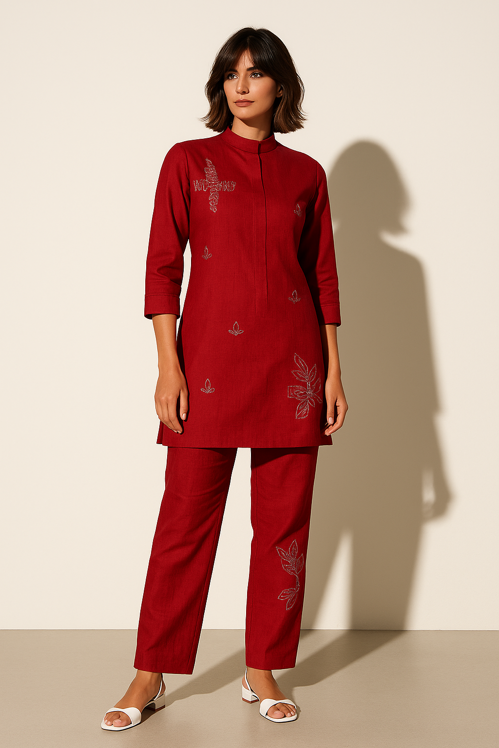 Crimson Bloom Red Embroidered Co-Ord Set