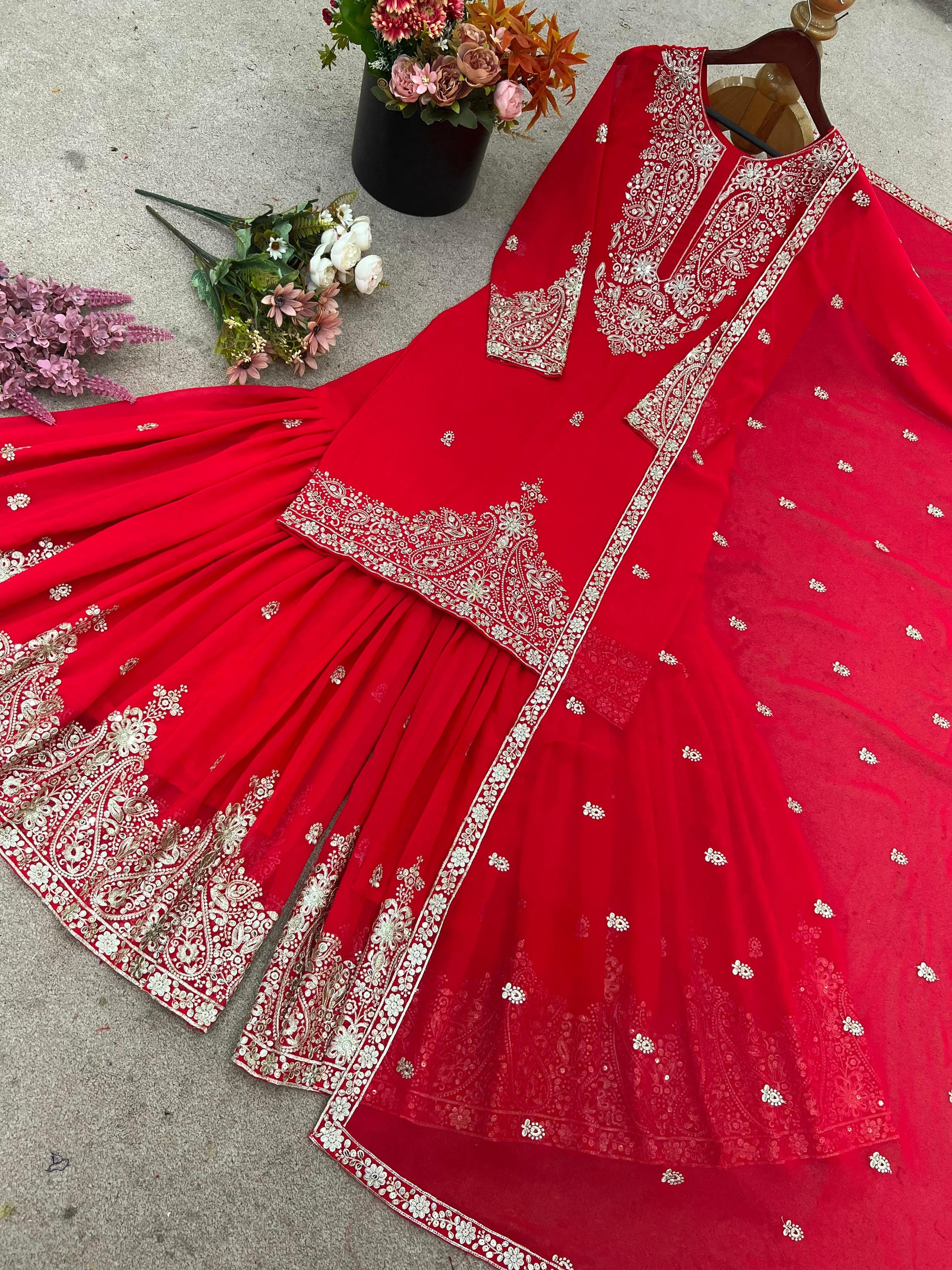 Karwa Chauth Special Red Sharara