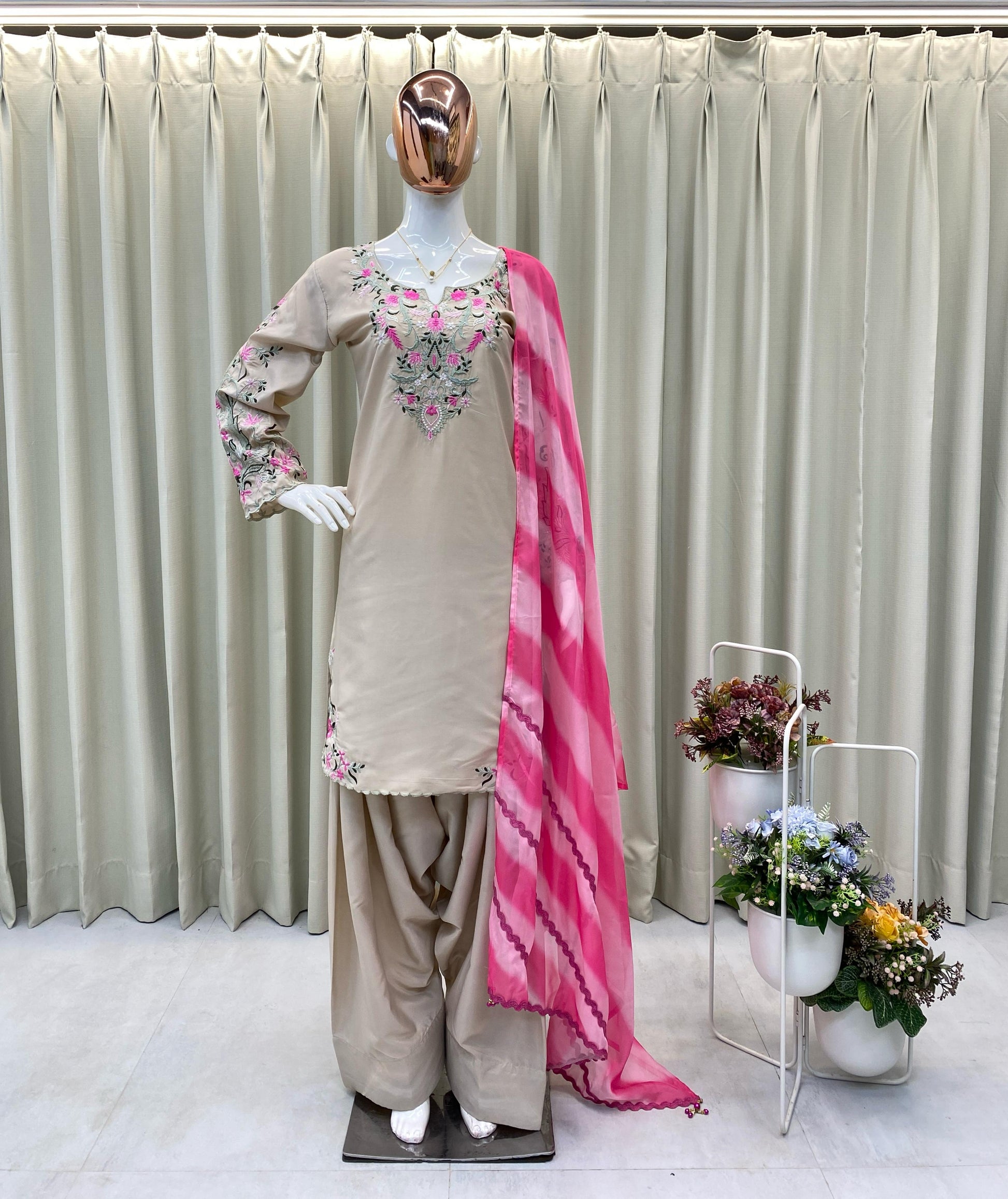 Embroidered French Crepe Farshi Suit