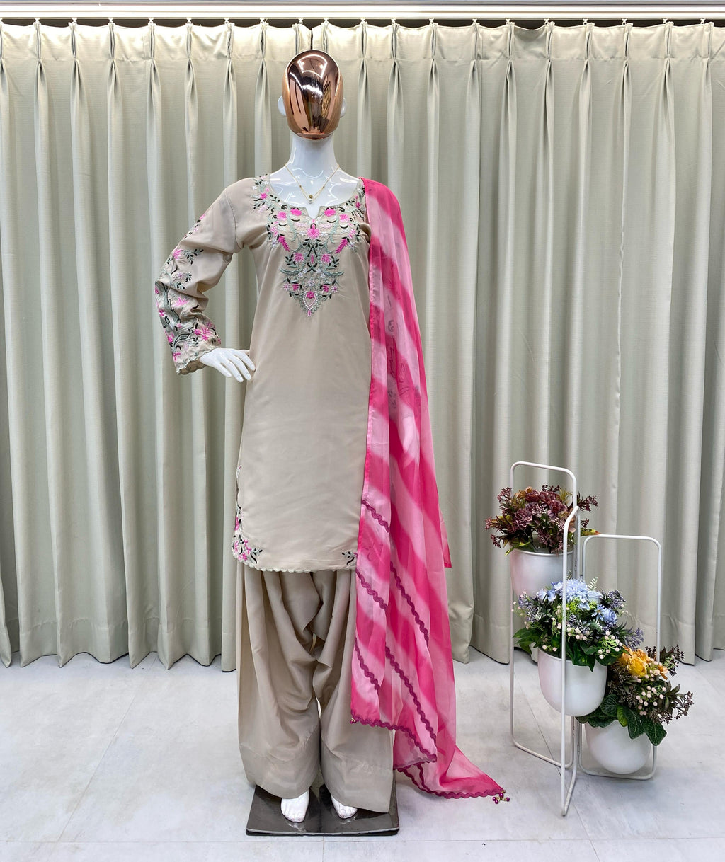 Embroidered French Crepe Farshi Suit