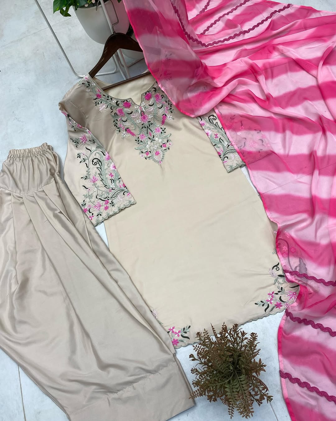 Embroidered French Crepe Farshi Suit