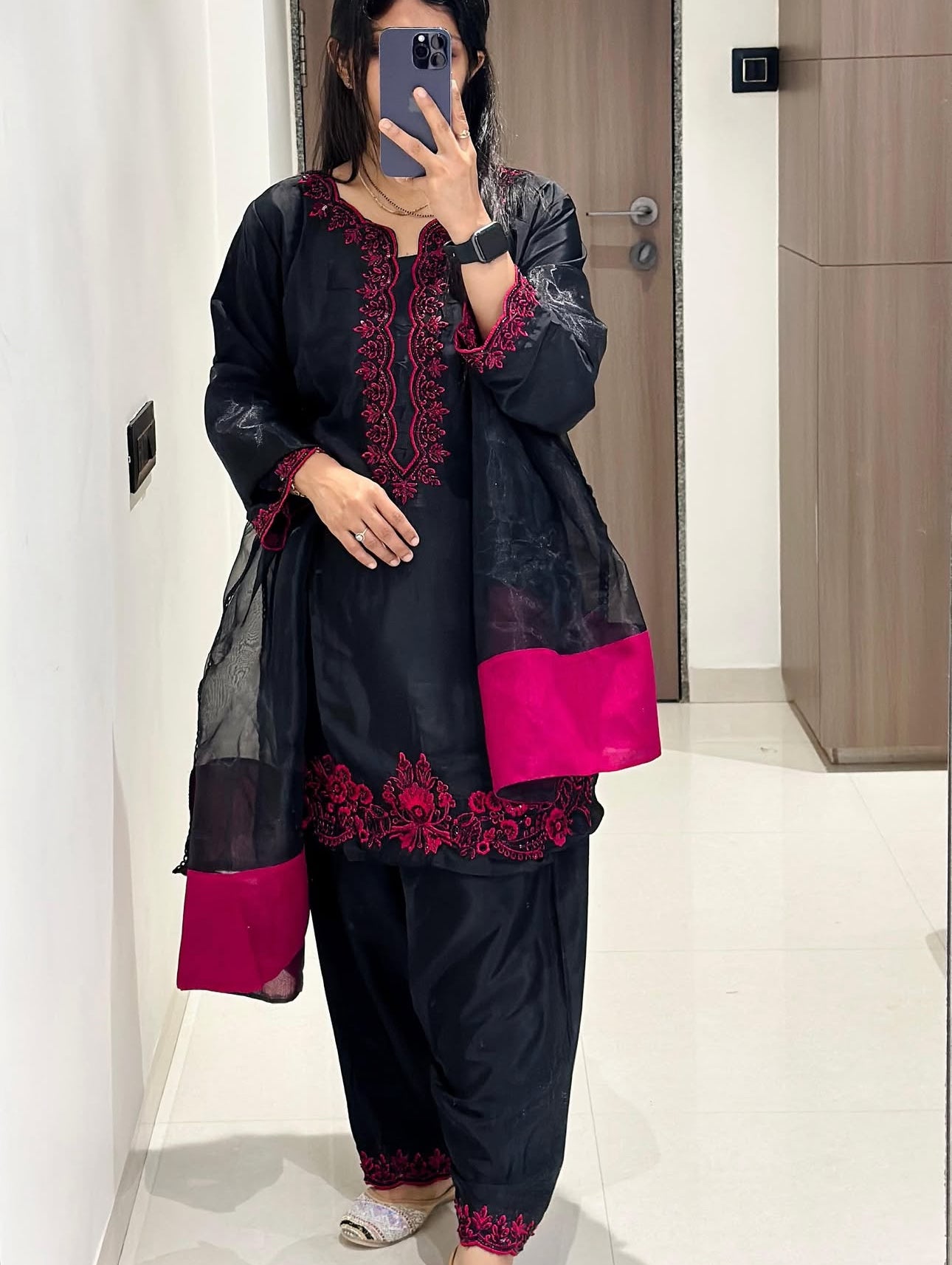Embroidered Natural Crepe Farshi Set
