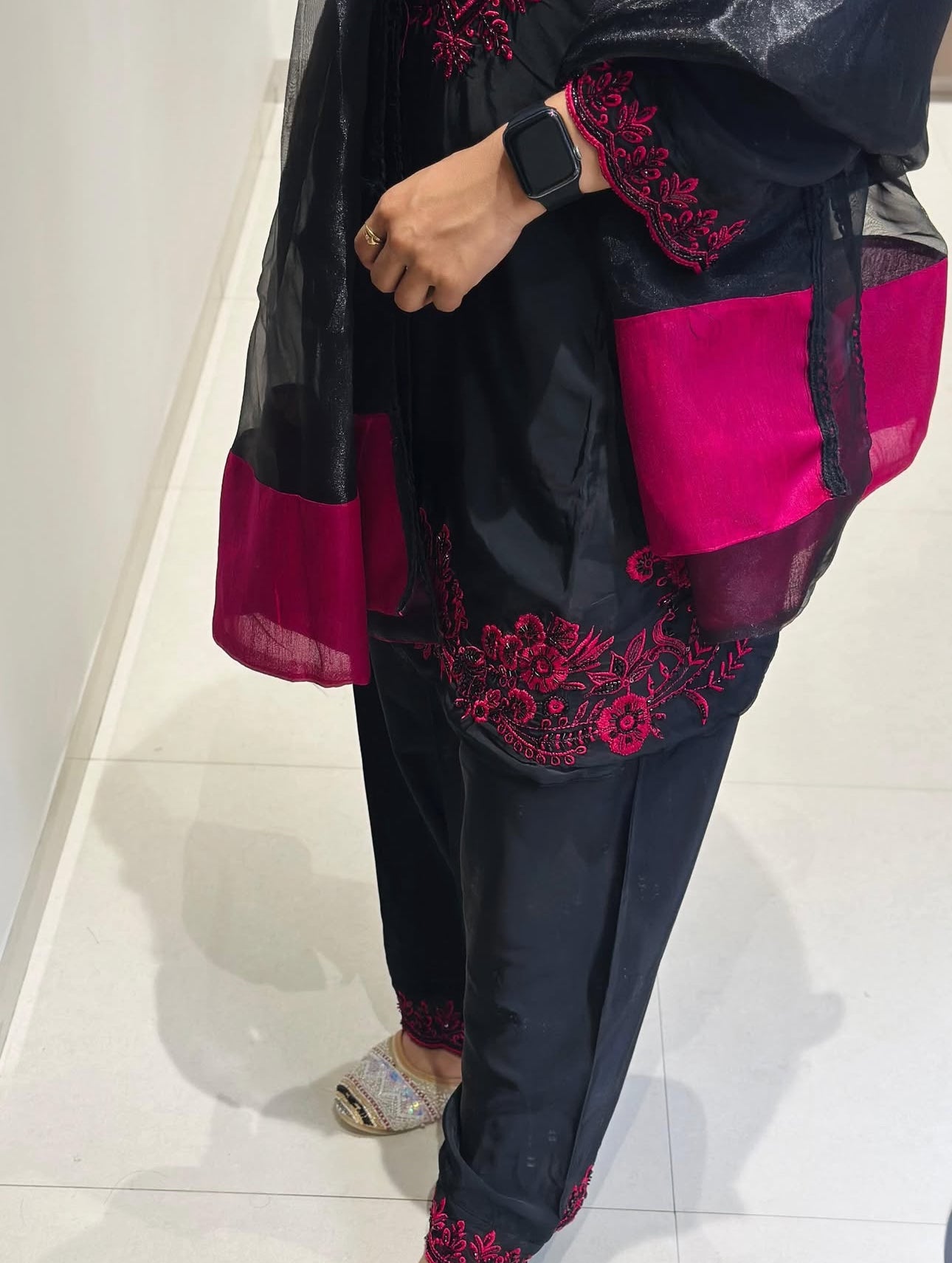 Embroidered Natural Crepe Farshi Set