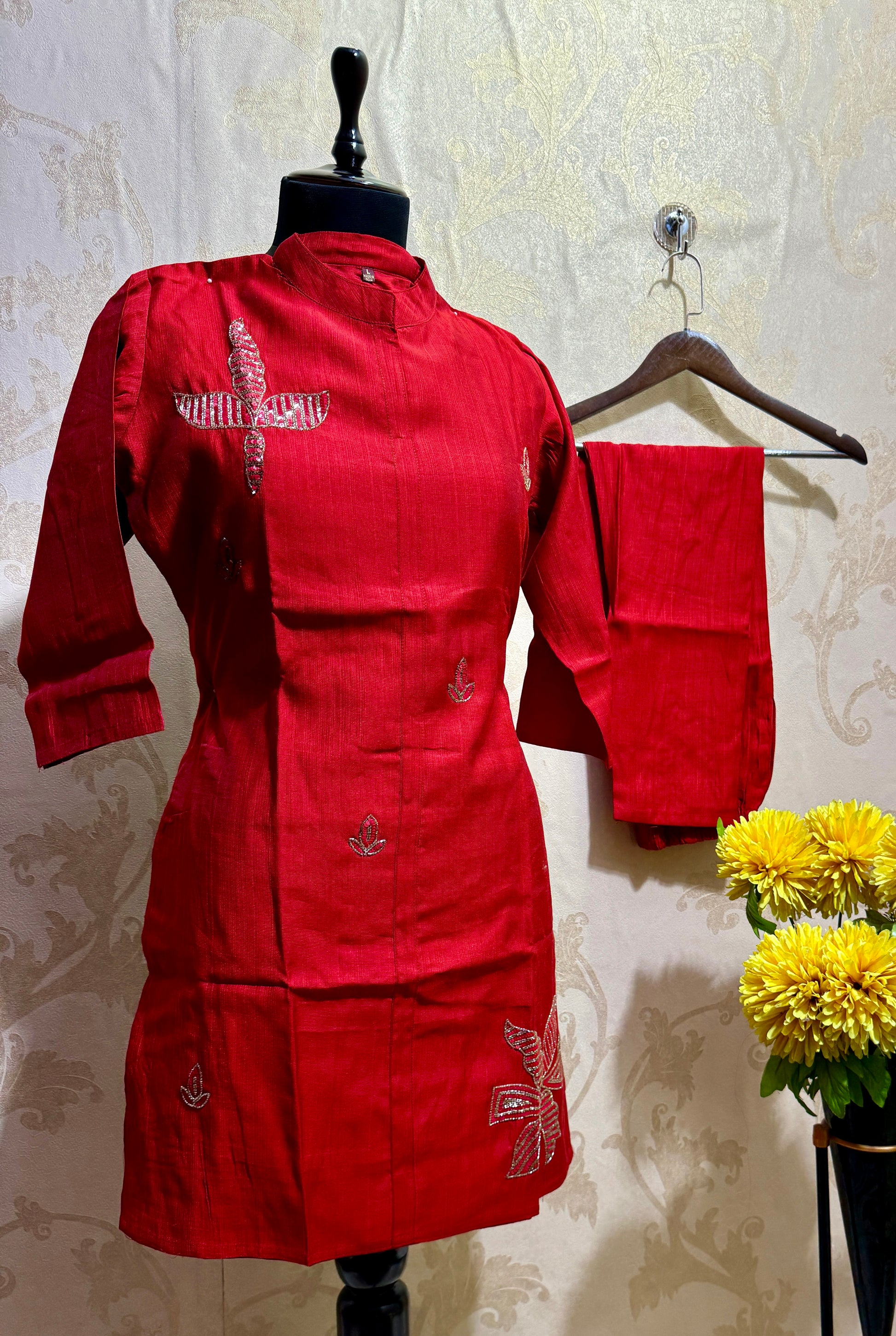 Crimson Bloom Red Embroidered Co-Ord Set