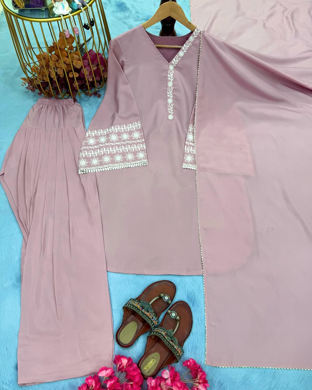 Embroidered Satin Farshi Ensemble
