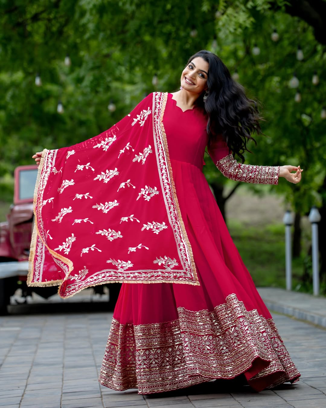Embroidered Faux Georgette Gown Set