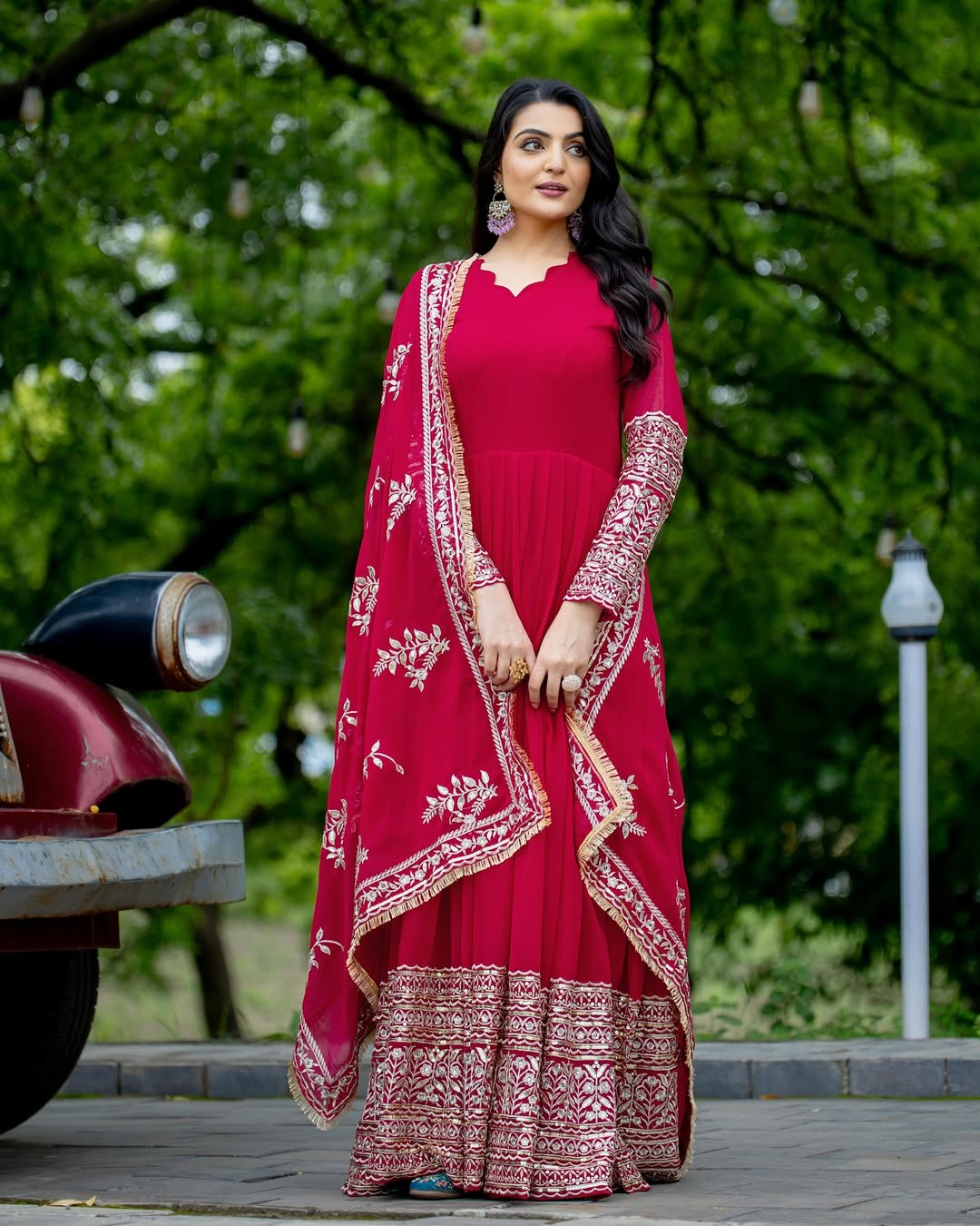 Embroidered Faux Georgette Gown Set