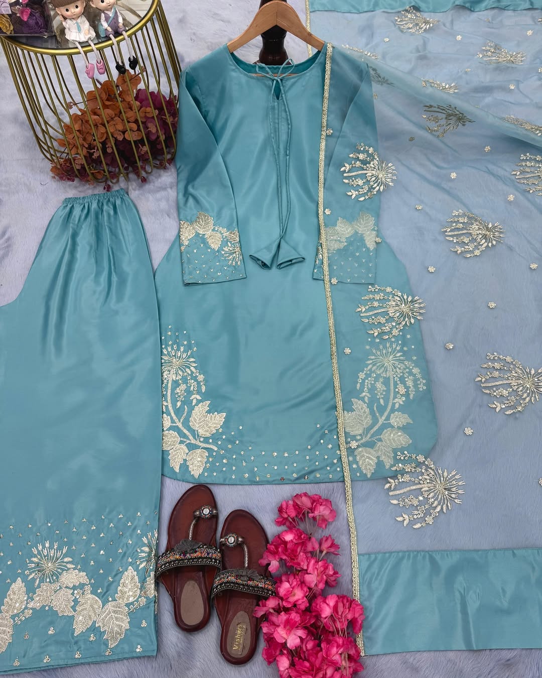 Designer Natural Crepe Pakistani Plazzo Set