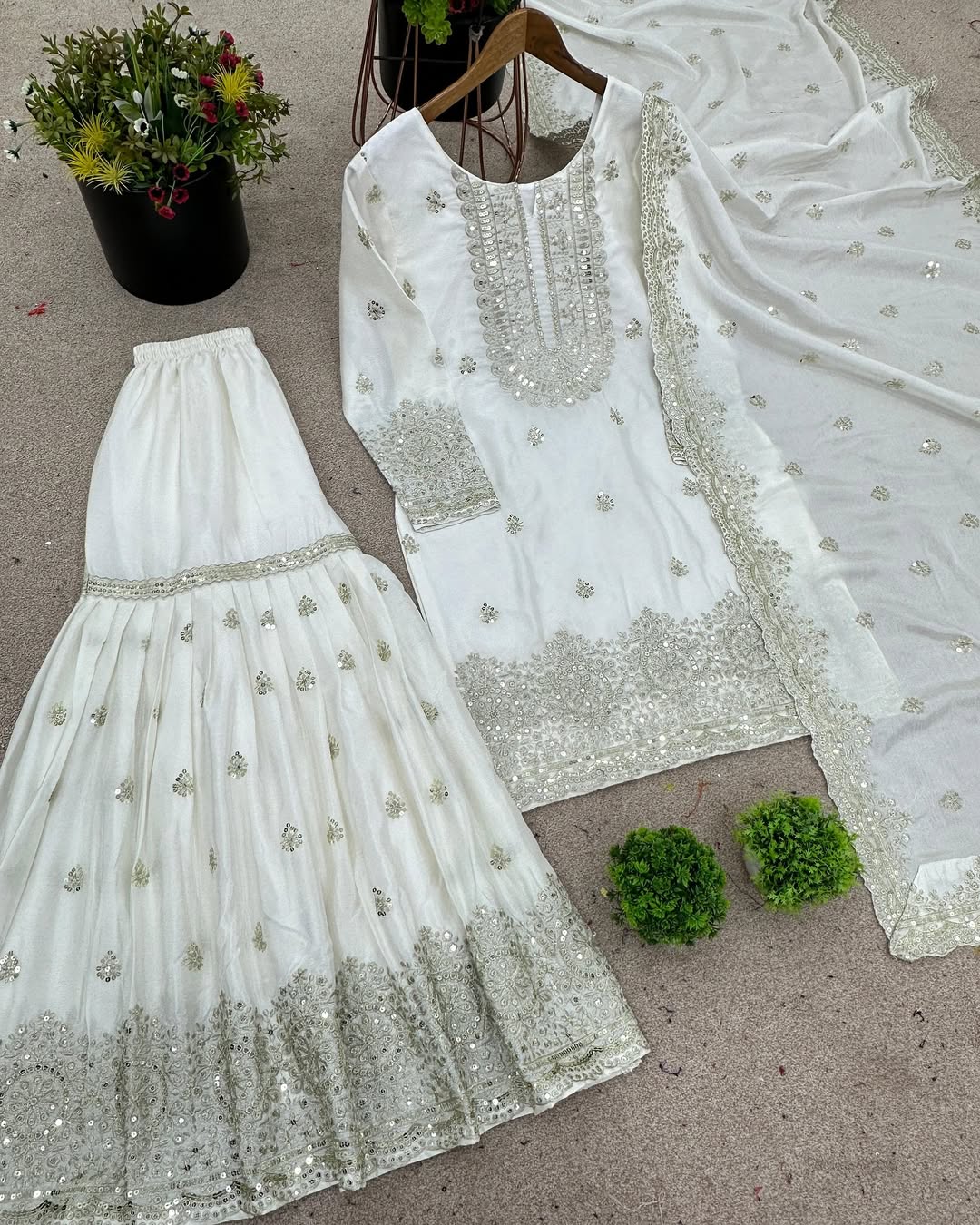 White Sharara Set