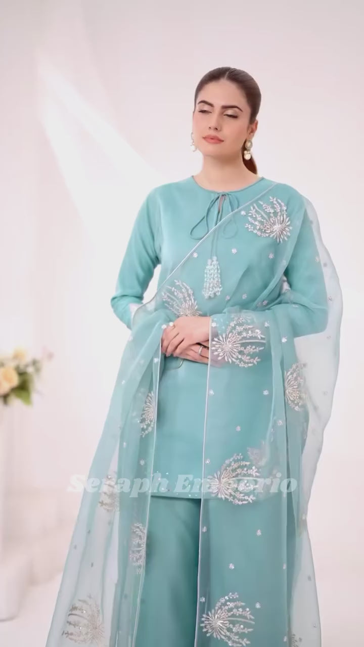 Designer Natural Crepe Pakistani Plazzo Set