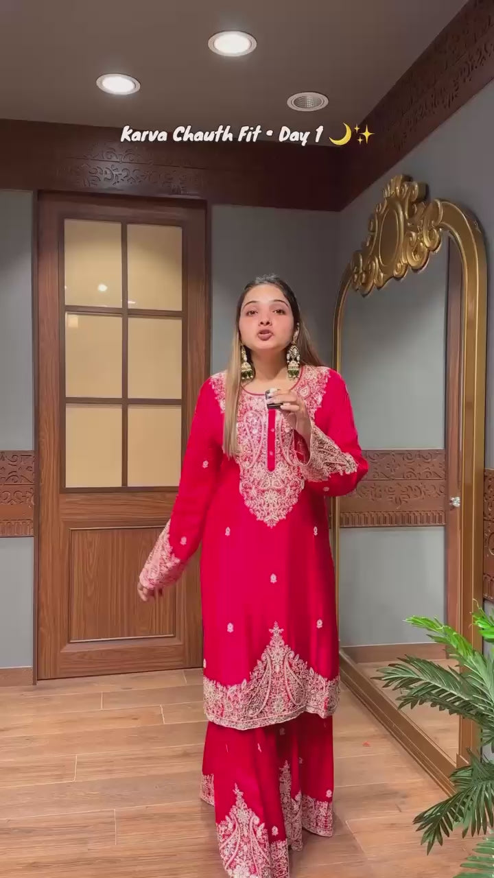 Karwa Chauth Special Red Sharara