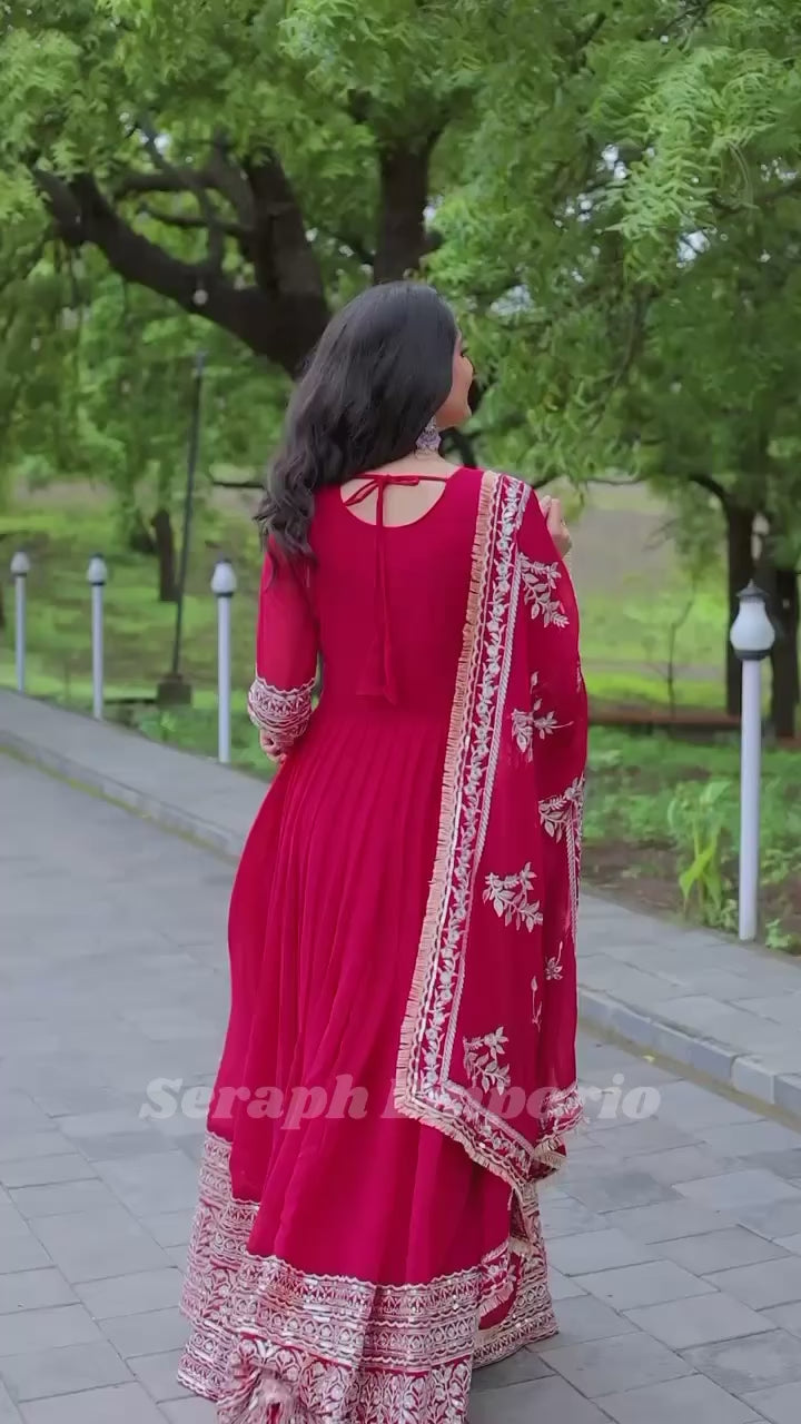 Embroidered Faux Georgette Gown Set