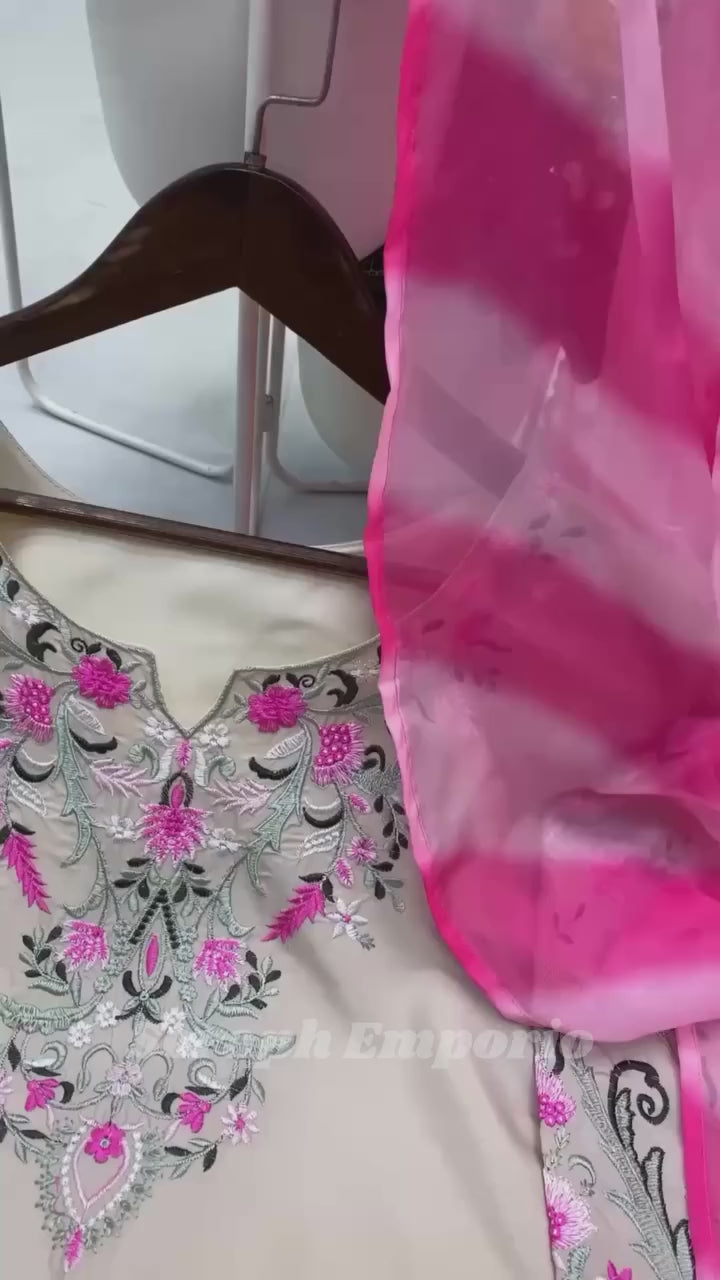 Embroidered French Crepe Farshi Suit