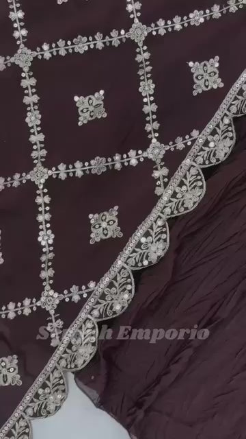 Crushed Chinnon Embroidered Gown Set