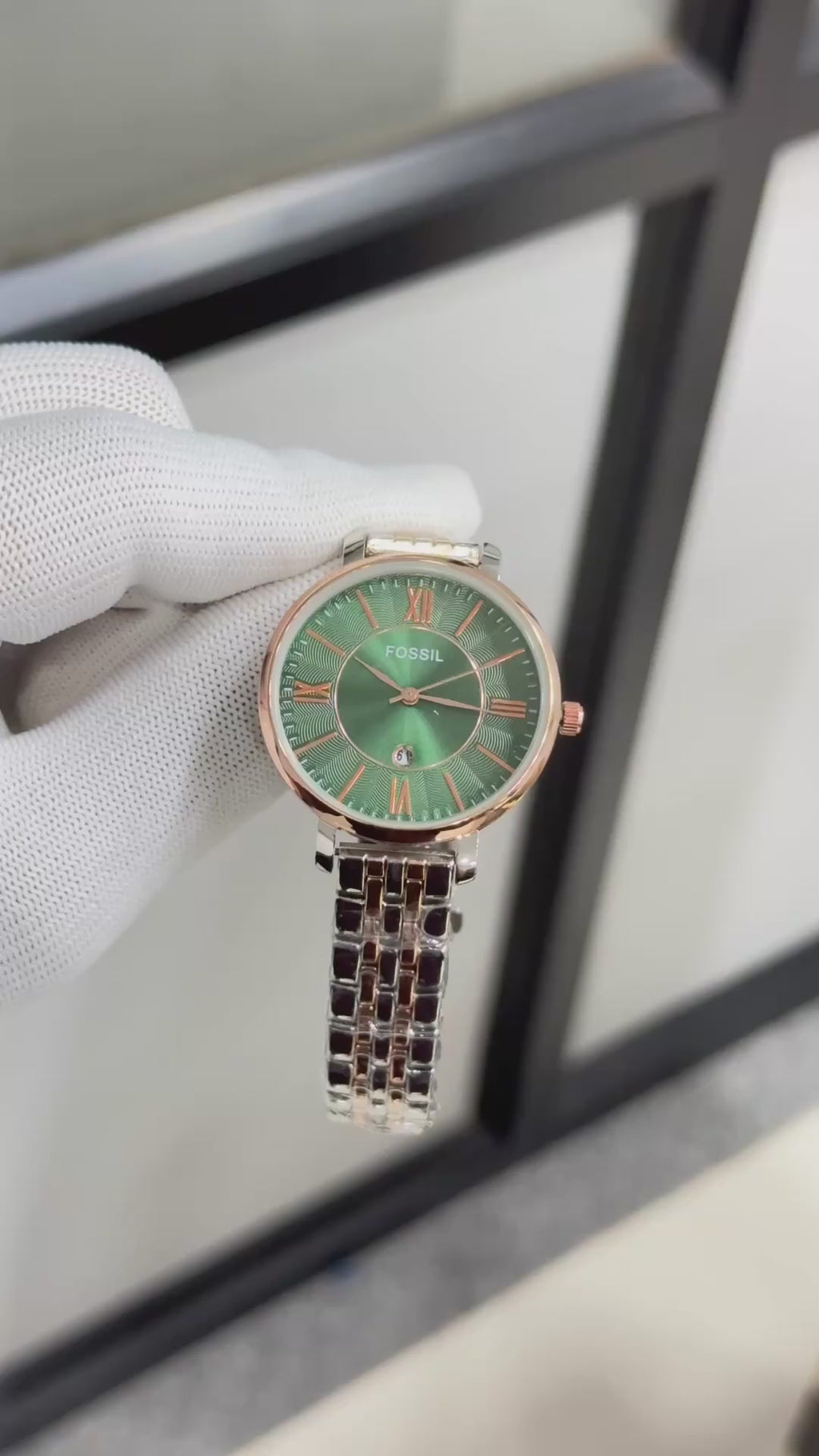 Fossil Jacqueline Silver & Gold Stainless Steel Wrist Watch for Women