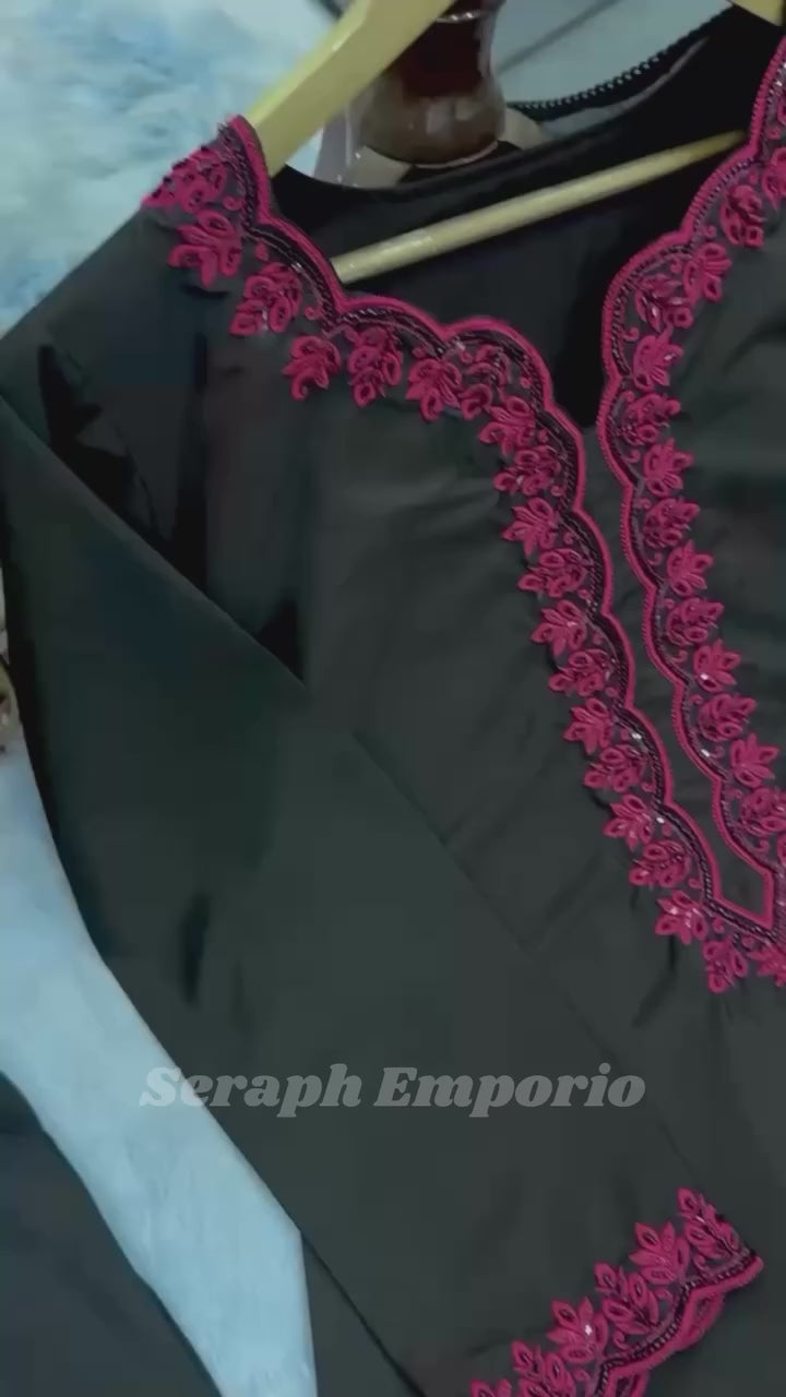 Embroidered Natural Crepe Farshi Set